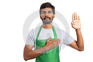 Hypermarket employee oath gesture photo
