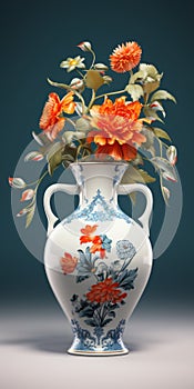 Hyperrealism Ceramic Vase With Floral Pattern - Glitter Enhanced