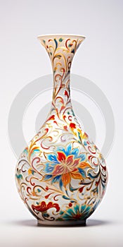 Hyperrealism Ceramic Vase With Floral Pattern - Glitter Enhanced High Detail Art