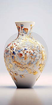 Hyperrealism Ceramic Vase With Floral Pattern And Glitters