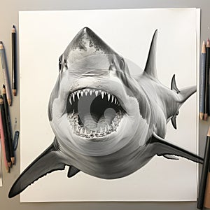 Hyperrealist Drawing Of A Happy Great White Shark