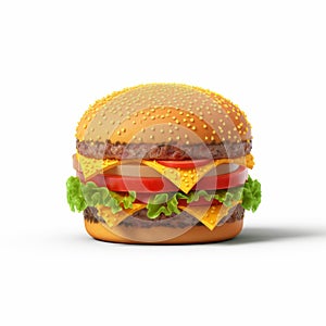 Hyperrealistic 3d Cheeseburger Model On White Background