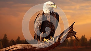 Hyperrealistic Bald Eagle Portrait At Sunset