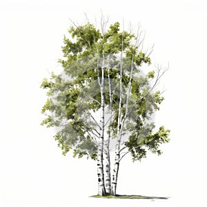 Hyperrealistic Birch Tree Painting On White Background