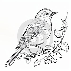 Hyperrealistic Bird Coloring Page: Robin Outline For Children\'s Coloring Book
