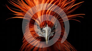 Hyperrealistic Bird Portrait With Red Hair On Black Background photo