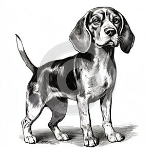 Hyperrealistic Black And White Beagle Dog Drawing