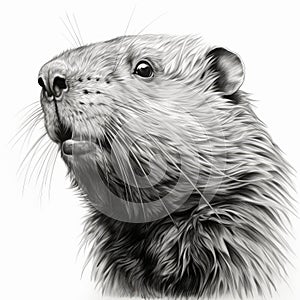 Hyperrealistic Black And White Beaver Portrait Drawing
