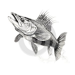 Hyperrealistic Black And White Drawing Of A Smallmouth Bass