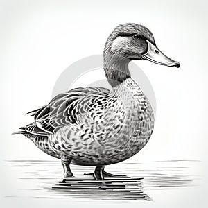 Hyperrealistic Black And White Duck Biro Illustration