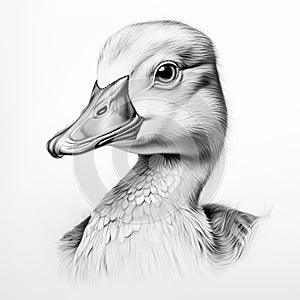 Hyperrealistic Black And White Duck Portrait Tattoo Drawing