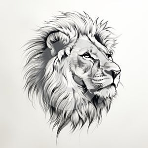 Hyperrealistic Black And White Lion Head Illustration With Strong Emotional Impact