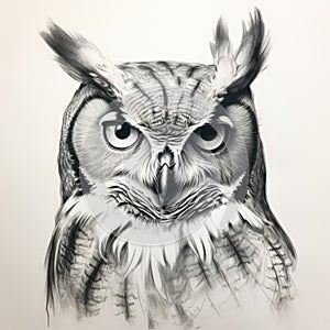 Hyperrealistic Black And White Owl Drawing With Dramatic Brushwork