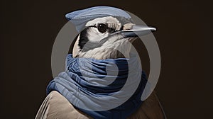 Hyperrealistic Blue Jay Portrait With Scarf By Sacha Goldberger