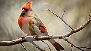 Hyperrealistic Cardinal Painting With Varied Brushwork Techniques