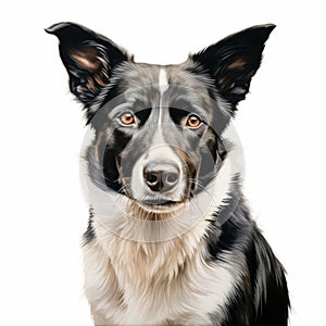 Hyperrealistic Charcoal Drawing Of Canaan Dog With Yellow Eyes
