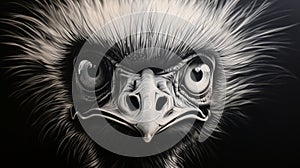 Hyperrealistic Drawing Of Emu On Black Canvas photo