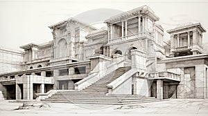 Hyperrealistic Fantasy Architectural Sketch Of Majestic Shang Dynasty Building photo