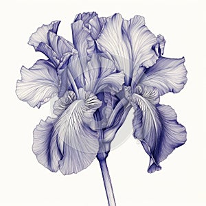 Hyperrealistic Floral Ink Drawing Of A Blue Iris