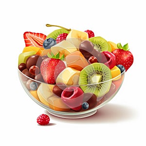 Hyperrealistic Fruit Salad Bowl Illustration On White Background