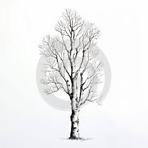 Hyperrealistic Hand-drawn Tree Illustration With Stark Minimalism