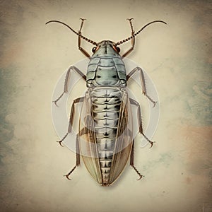 Hyperrealistic Illustration Of Large Insect On Old Background
