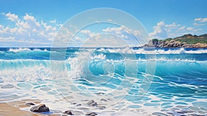 Hyperrealistic Illustration: Lively Seascapes Of Adriatic Sea Waves At Waimea Bay