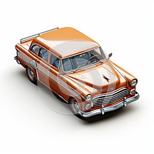 Hyperrealistic Illustration Of An Old Car On A White Background