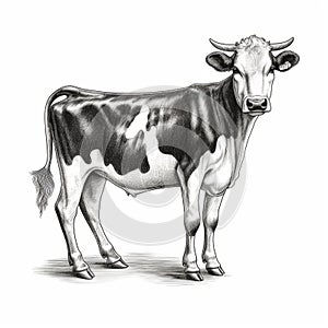 Hyperrealistic Illustration Of An Old Cow In Black And White