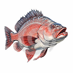 Hyperrealistic Illustration Of Red Snapper On Isolated White Background
