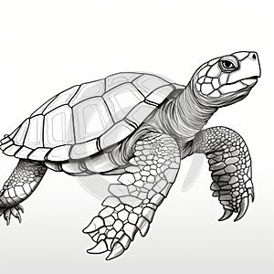 Black And White Turtle Drawing Vector - Moebius Style photo