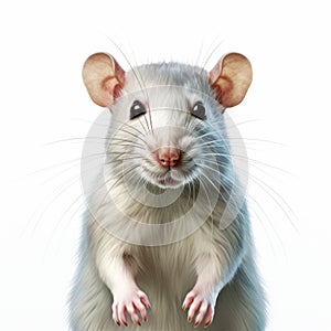 Hyperrealistic Illustration Of A White Rat On A White Background