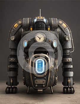 Hyperrealistic image of mechtorian rusty retrobot