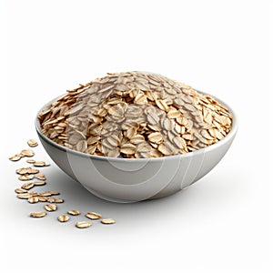 Hyperrealistic Oats Bowl Pileup On White Background