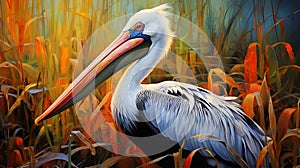 Vibrant Fantasy Art: Graceful Pelican In Detailed Character Illustration photo