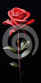 Hyperrealistic Painting Of A Red Rose On Black Background photo