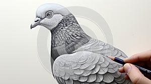 Hyperrealistic Pencil Drawing Of A Detailed Pigeon photo