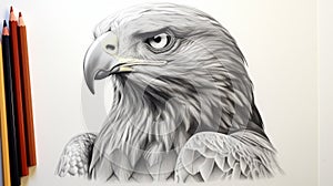 Hyperrealistic Pencil Drawing Of An Eagle: Detailed Sketching Pencils Artwork