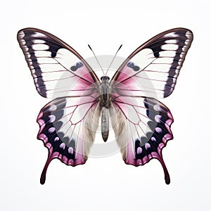 Hyperrealistic Pink And Black Butterfly On White Background