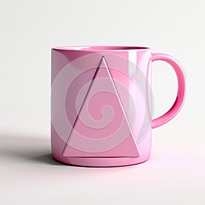 Hyperrealistic Pink Cup With Triangle Shape On White Surface