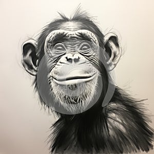 Hyperrealistic Portrait Of A Happy Chimp: Graphite Sketch By Arthur Sarnoff photo