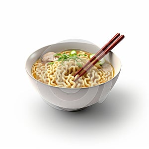 Hyperrealistic Ramen Noodles And Chopsticks On White Surface