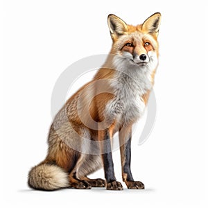 Hyperrealistic Red Fox On White Background - Detailed And Colorized Rendering