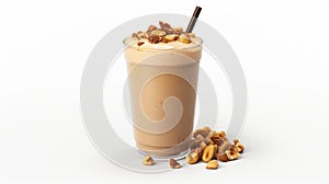 Hyperrealistic Rendering Of Toasted Almond Iced Coffee With Nuts