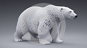 A hyperrealistic, side view of a white polar bear with a smooth Voronoi structure