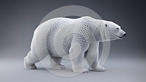 A hyperrealistic, side view of a white polar bear with a smooth Voronoi structure