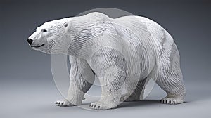 A hyperrealistic, side view of a white polar bear with a smooth Voronoi structure