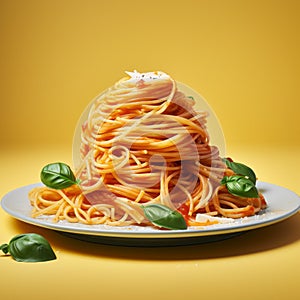 Hyperrealistic Spaghetti Plate Illustration In Cinquecento Style photo