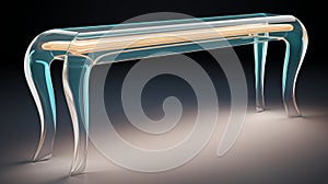 Hyperrealistic Transparent Console Table With Light Cyan And Light Amber