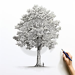 Hyperrealistic Tree Sketch: Meticulously Detailed Illustration In Dark And Light Tones